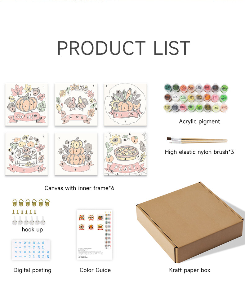 Kit Pintar Por Numeros en mini sets de 6 cuadros de 20x20cms