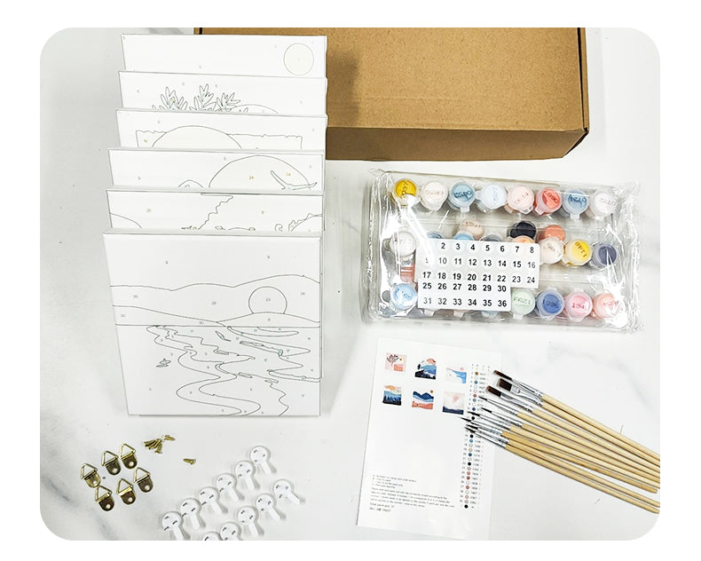 Kit Pintar Por Numeros en mini sets de 6 cuadros de 20x20cms