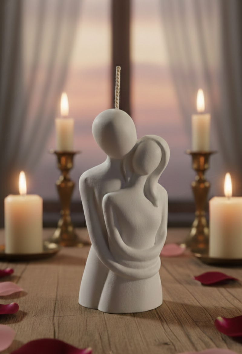 Vela Escultórica "Abrazo Eterno" –  Cera de Soja y Aromas Naturales. .Nuestra vela "Abrazo Eterno" no es solo un objeto decorativo; es una experiencia sensorial diseñada para celebrar la unión, la paz y la calidez del amor.