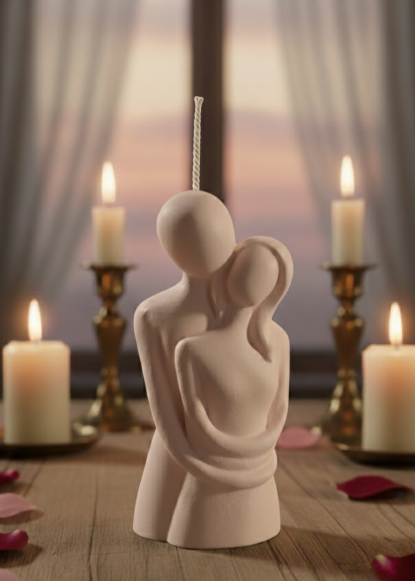 Vela Escultórica "Abrazo Eterno" –  Cera de Soja y Aromas Naturales. .Nuestra vela "Abrazo Eterno" no es solo un objeto decorativo; es una experiencia sensorial diseñada para celebrar la unión, la paz y la calidez del amor.