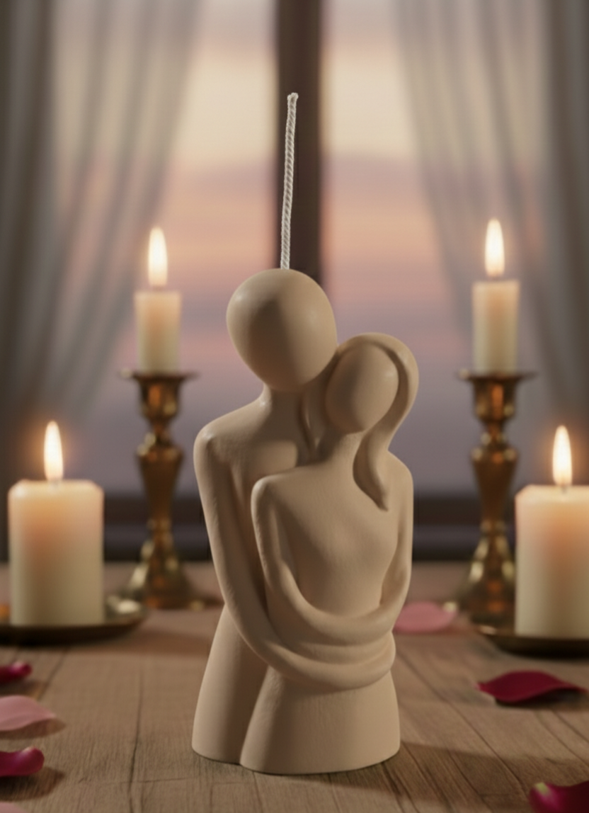 Vela Escultórica "Abrazo Eterno" –  Cera de Soja y Aromas Naturales. .Nuestra vela "Abrazo Eterno" no es solo un objeto decorativo; es una experiencia sensorial diseñada para celebrar la unión, la paz y la calidez del amor.
