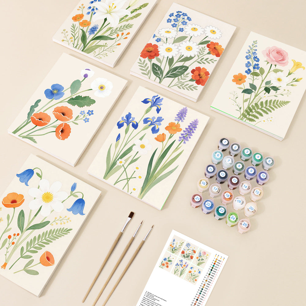 Kit Pintr Por Numeros en mini sets de 6 cuadros de 20x20cms