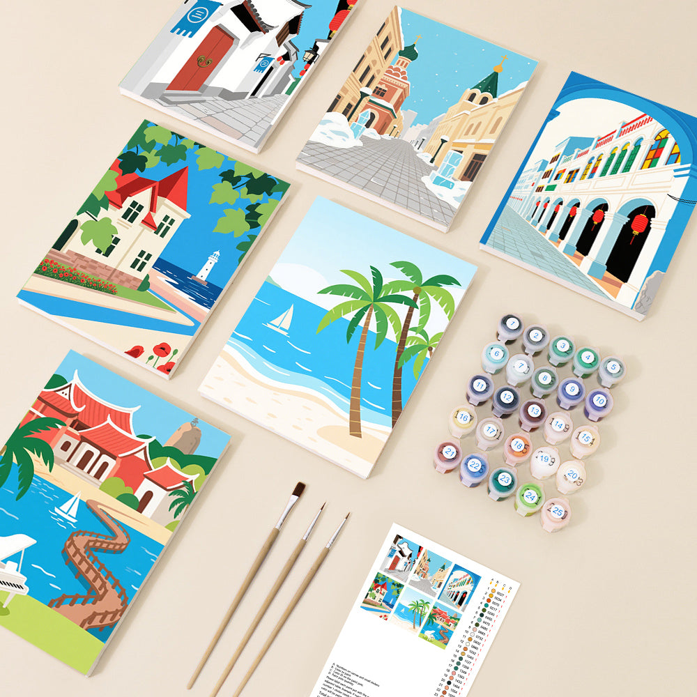 Kit Pintr Por Numeros en mini sets de 6 cuadros de 20x20cms