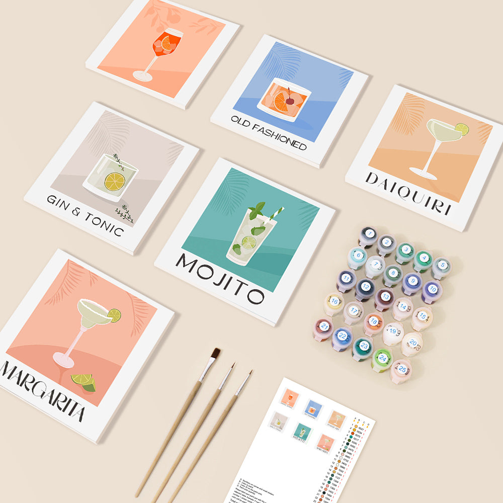 Kit Pintar Por Numeros en mini sets de 6 cuadros de 20x20cms