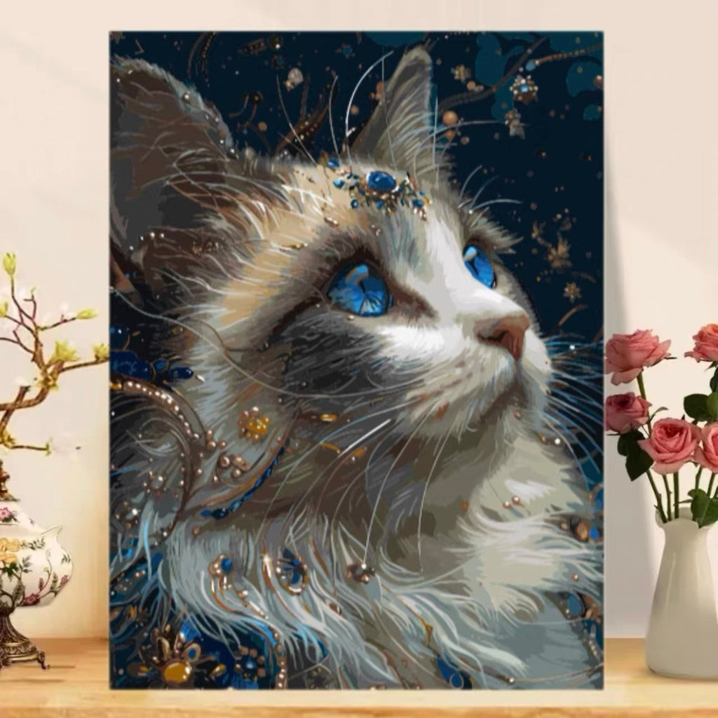 Kit pintar por Números -Gato Mirada Celestial- Tamaño 40x50cms