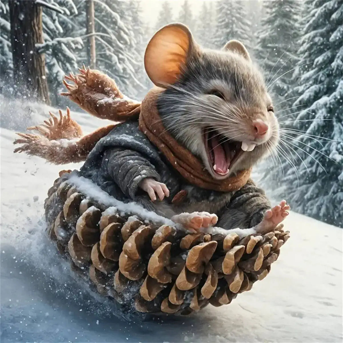 Pintura de diamante Invierno "Ardilla esquiando"