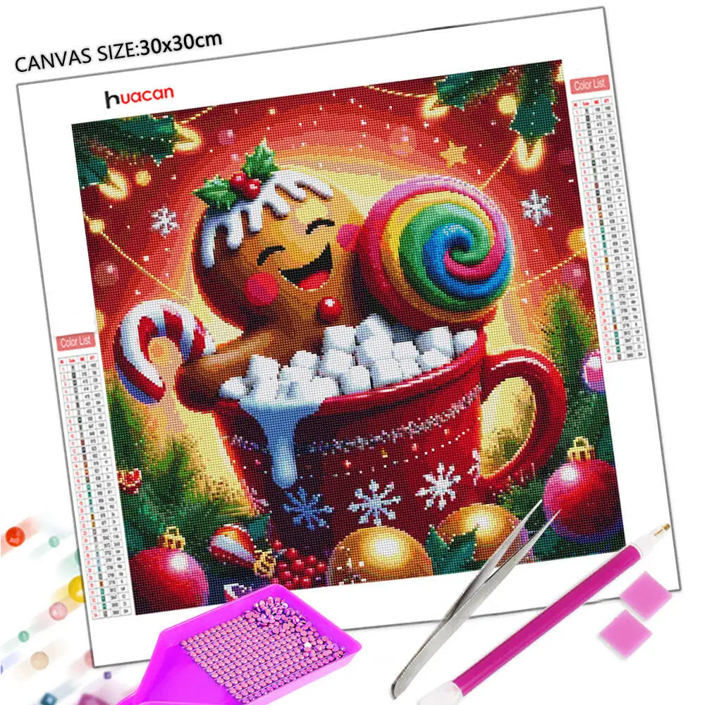 Pintura de diamantes con forma de taza de café navideña, recién llegadas 2025, mosaico de diamantes.