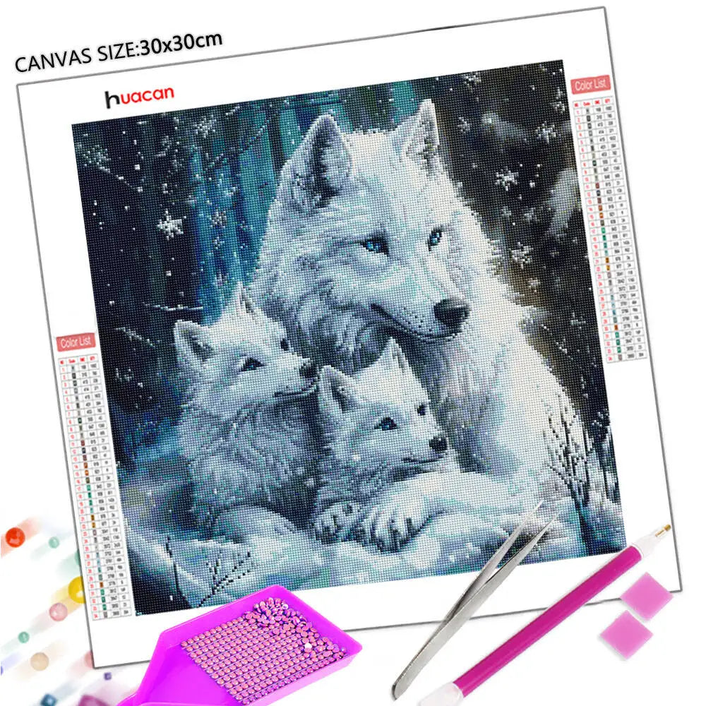 "Kit pintar por diamantes" Lobo y sus crías.