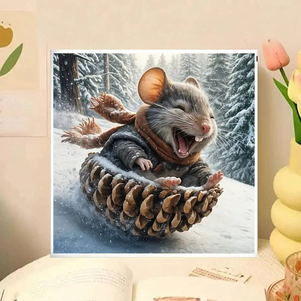 Pintura de diamante Invierno "Ardilla esquiando"