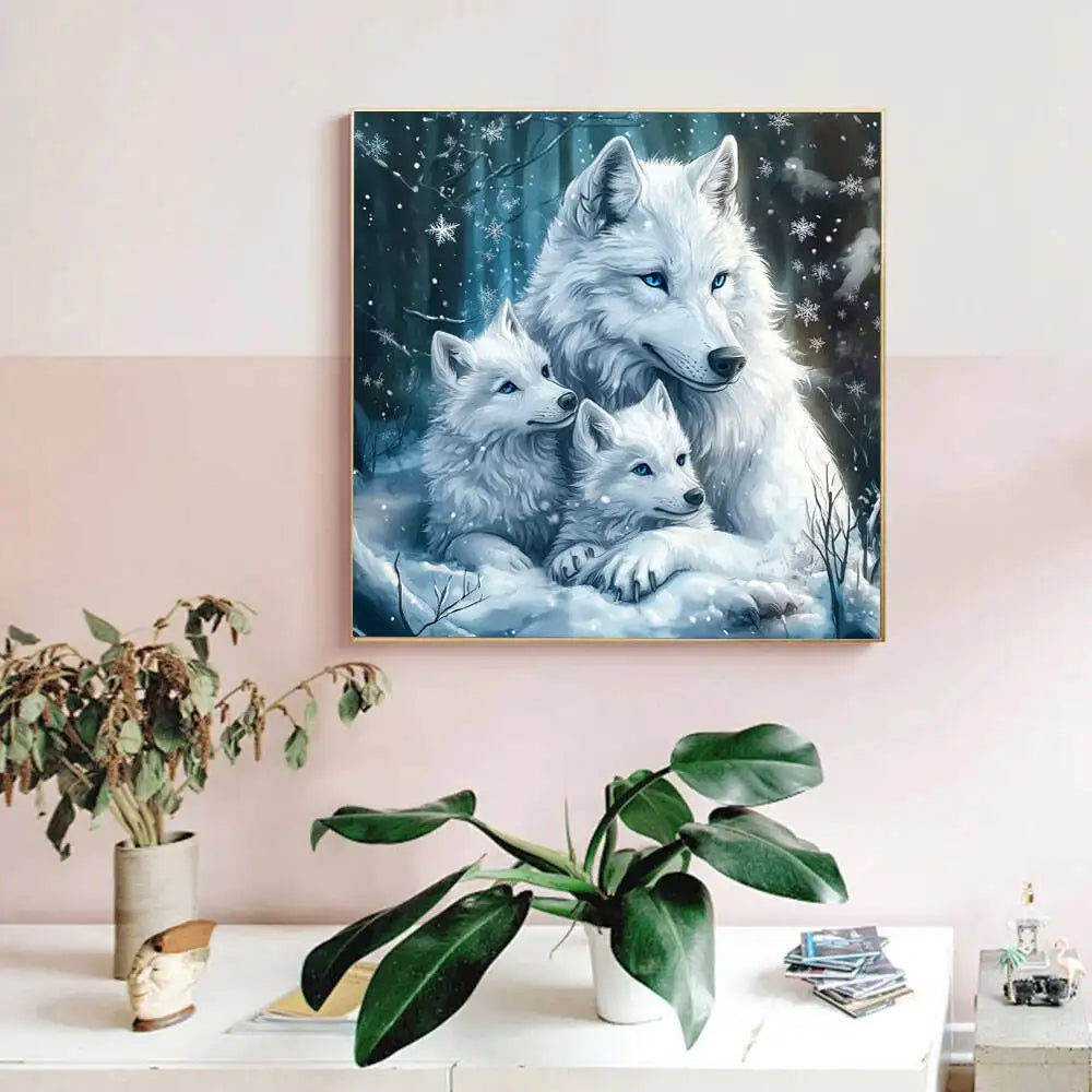 "Kit pintar por diamantes" Lobo y sus crías.