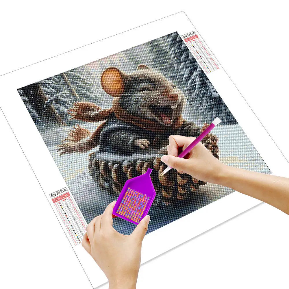 Pintura de diamante Invierno "Ardilla esquiando"