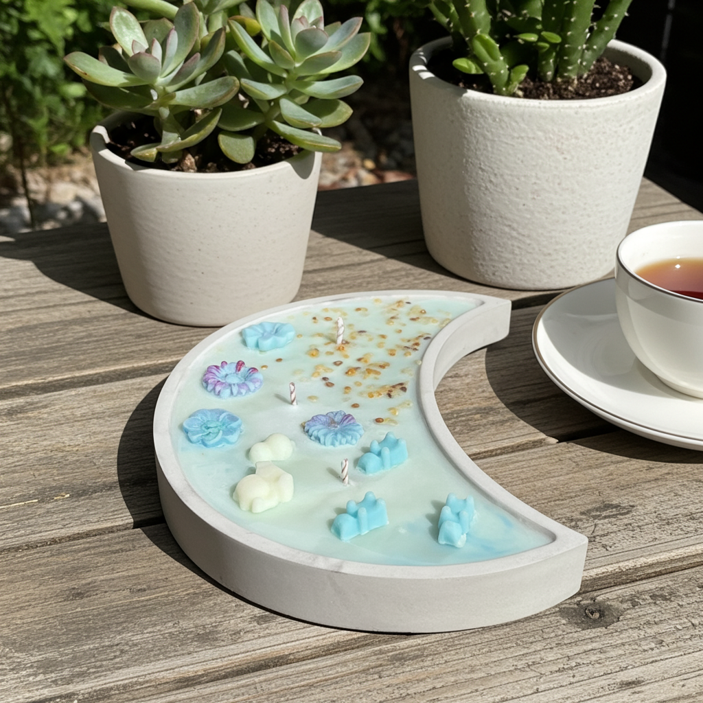 Bandeja Decorativa 'Media Luna' con Vela - (Elige aroma y color)